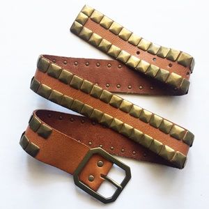 Brass Studded Leather Belt